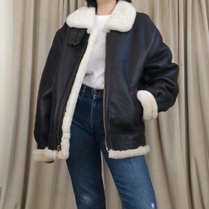 Vintage Shearling Leather Aviator Jacket